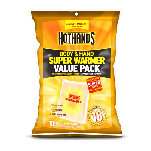 HotHands Body & Hand Super Warmers - Long Lasting Natural Odorless Air Activated Warmers - Up to 18 Hours of Heat - 10 Individual Warmers