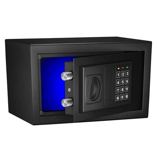 SamYerSafe Safe Box with Sensor Light,Security Lock Box， Steel Construction Hidden Electronic Safe with Lock，0.4 Cubic Feet ，Wall or Cabinet Anchoring Design for Home, Black