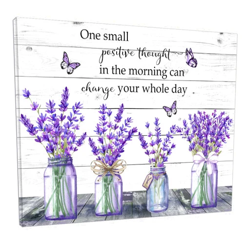 MEUNEAR Farmhouse Floral Canvas Wall Art Lavender and Purple Butterfly and Inspirational Quote on Vintage Wood Boards Wall Art for Bedroom, Flower Framed Wall Art for Bathroom Living Room, 16X12 inch