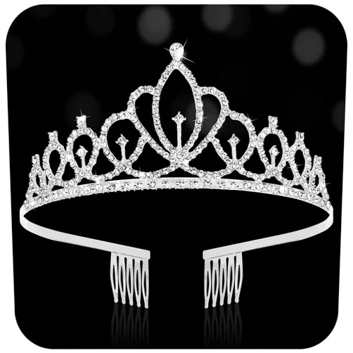 Hapdoo Silver Tiara Crown for Women Girls, Princess Crown with Combs Elegant Rhinestone Bridal Headband for Wedding Birthday Prom Party