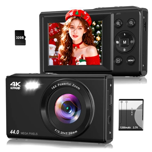 SMARTKLIK Digital Camera, 4K 44MP Autofocus Point and Shoot Camera with 16X Zoom 2.4