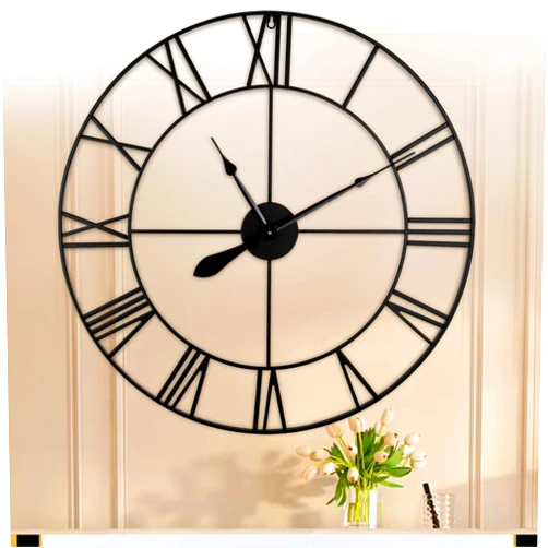 Foinwer 30 Inch Extra Large Wall Clock Modern,Silent Non Ticking Wall Clocks Battery Operated, Metal and Great Roman Numerals,Industrial Wall Clock for Office,Home Decor,Kitchen- Black