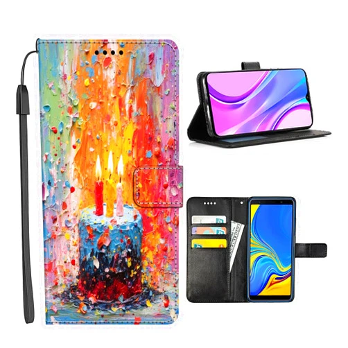 SANTUO Wallet Phone Case for Moto One One Pro One Vision One Hyper One Fusion Plus with Birthday Cake-AZ181 Folio Magnetic Buckle Leather TPU