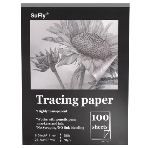 SuFly Tracing Paper 8.5x11 inch, 100 Sheets Transparent Vellum Paper for Tracing Pads, 38lb/60gsm Translucent Tracing Paper for Pencil, Marker and Ink，Trace Images, Sketch, Preliminary Drawing, Overlays.