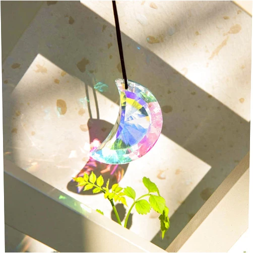 HDCRYSTALGIFTS Color Crystal Suncatcher Half Moon Shaped Prism Pendant Hanging Rainbow Ornament Collection (50mm)