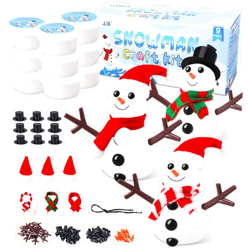 BANBBUR 9 Pack Build a Snowman Kit Snowman Crafts for Kids,Modeling Clay Snowman DIY Kit, Christmas Stocking Stuffers for Kids,Christmas Crafts Xmas Gift