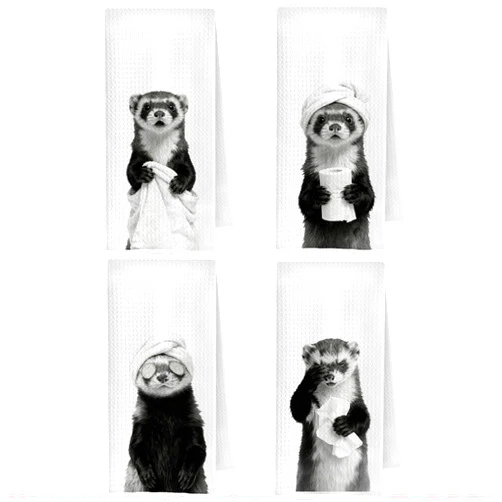 ChenCraty Funny Ferret Bathroom Hand Towels, Ferret Gifts, Animal Lover Gifts Decorative Hand Towels for Bathroom Washroom Toilet Restroom, 16x24 Inches Set of 4