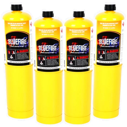 KOMAN BLUEFIRE Modern MAPP Gas Cylinder, 14.1 oz, 99.9% High Purity Propylene Equal To MAP-PRO, Hotter than Propane, for Welding Brazing Soldering on Propane Torch (4 Pack)