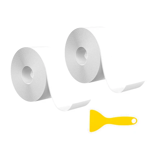 DORCELL Waterproof Self-Adhesive White Caulk Tape - Bathroom, Kitchen, Shower, Bathtub Sealant Strip for Caulking - Toilet Base, Trim, Molding, and Sealant Tape