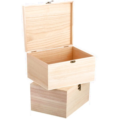 Yookeer 6 Pcs Large Unfinished Wooden Box with Hinged Lid and Front Clasp, Rectangle Unpainted Crafts DIY Wood Boxes Treasure Chest Stash Box for Art Gifts Jewelry Home Storage, 10.6x8.1x5.7 Inch