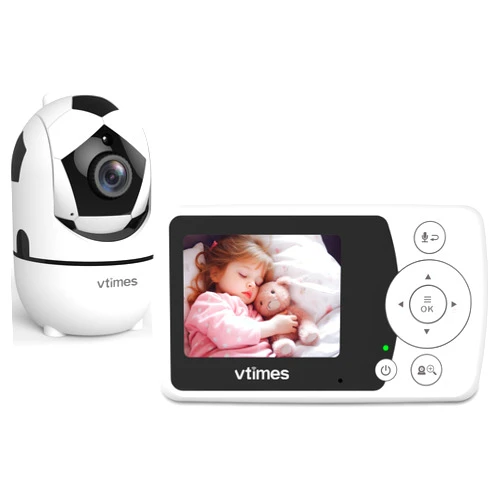 VTimes Video Baby Monitor with Camera and Audio - LCD Screen, Baby Camera Monitor No WiFi Night Vision VOX Mode Pan-Tilt-Zoom Temperature Display Two-Way Audio Lullabies Feeding Alarm - 1000ft Range