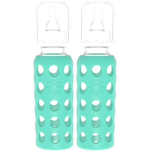 Lifefactory Glass Baby Bottles with Silicone Protection - 2-Pack, 9 oz Bottles, Kale