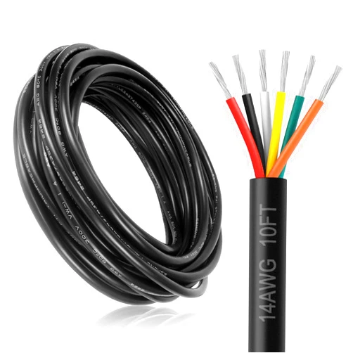 DEKIEVALE 14 Gauge 6 Conductor Electrical Wire, 10FT 14AWG Black PVC Stranded Tinned Copper 6 Wire Cable, 14/6 Cord Extension Cable