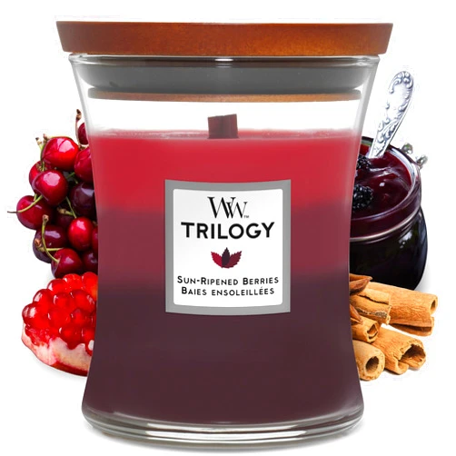 WoodWick Medium Hourglass Scented Trilogy Candle, Sun-Ripened Berries, with Crackling Wick, Up to 60 Hours Burn Time
