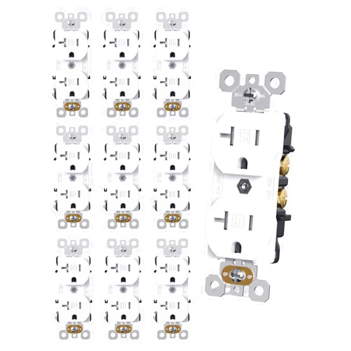 AIDA Electrical Duplex Receptacle Outlet, Commercial, 20Amp 125V, TR Outlets, 3-Wire, Self-Grounding, UL Listed, White (10 Pack)
