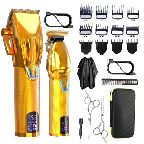 Dumite Cordless Hair Clippers for Men,Professional Hair Clippers Trimmer Kit,Barber Fading Clipper and Zero Gap T-Blade Trimmer Set with LED Display for Mens Gifts(Gold)
