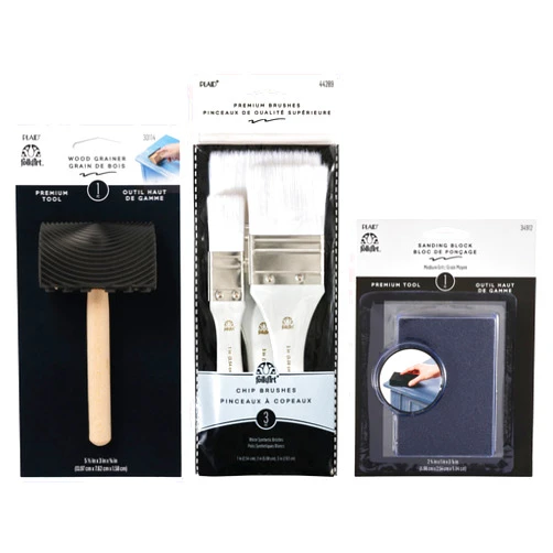 FolkArt Furniture Restoration Kit, 5 Piece Set, Includes 1 Sanding Block, 1 Wood Grainer, and 3 Chip Brushes