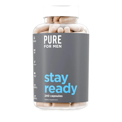 Pure for Men Original Cleanliness Stay Ready Fiber Supplement | Helps Promote Digestive Regularity | Psyllium Husk, Aloe Vera, Chia Seeds, Flaxseeds | Proprietary Formula | 240 Vegan Capsules