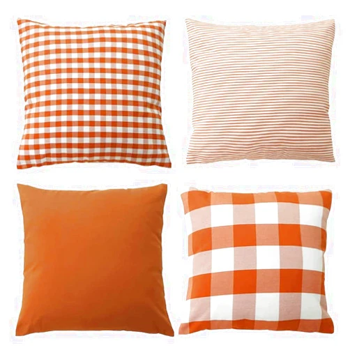 HOPLEE Orange Throw Pillow Covers 18x18 Farmhouse Cushion Cover with Buffalo Plaid, Solid Orange, Striped and Gingham Plaid Design 18x18 inch,4 Pack