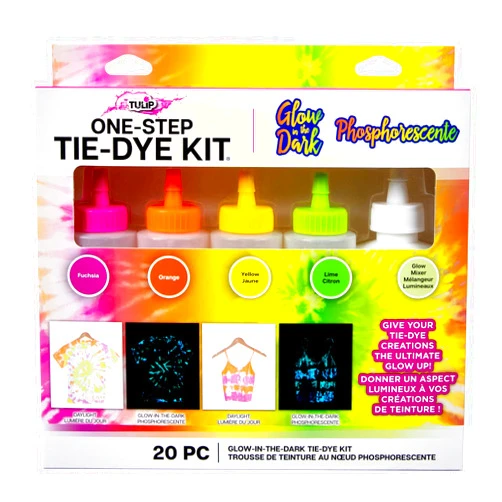 Tulip One-Step Tie-Dye Kit Easy Techniques for Fun Fabric Designs, Glow & Neon Dye Colors DIY Activity & Gift Idea, Glow-in-The-Dark