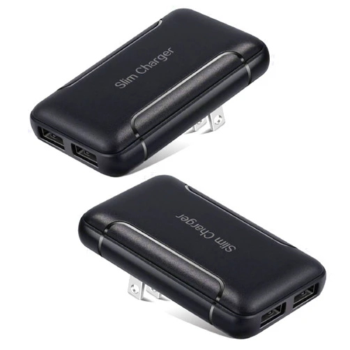 Excgood Dual USB Wall Charger, [2-Pack] Flat USB Wall Plug Slim Charger Compatible with iPhone 16 15 14 Pro Max/13/12/11/Xr/Xs/X, Galaxy A03s/A13/A12/S10/9/8, Black