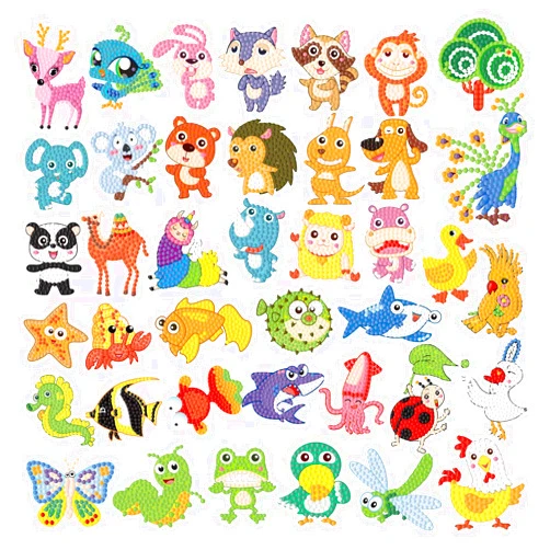ACSAUMMY Diamond Painting Stickers Kits for Kids, ACSAUMMY 40 pcs Cute Diamond Arts Paintings Stickers 5D DIY Cartoon Diamond Painting for Kids Mosaic Stickers Gem Arts and Crafts for Kids and Adults Beginners