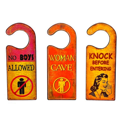 CTGB S/3 Room Bathroom Door Knob Hangers Metal Decor Funny Cute Womens Mens Do Not Disturb (Woman Cave)
