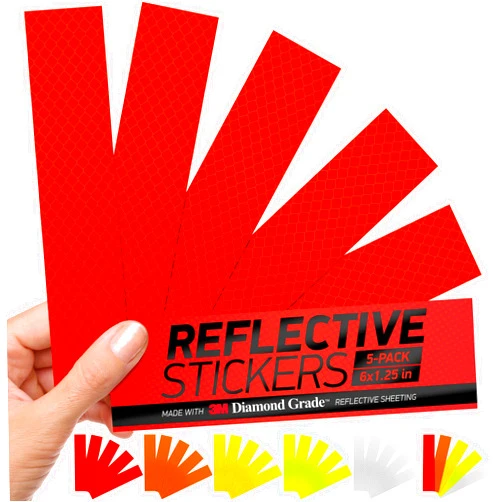 Byllstore High-Visibility Reflective Stickers | 3M Diamond Grade | Red | 1.25″ x 6″ | 5-Pack | Multipurpose Use for Helmets, Cars, Mailboxes & More