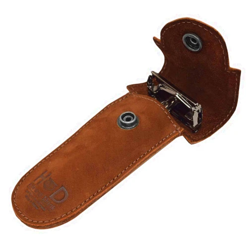 Hide & Drink, Double Edge Protector Case, Barber Razor Sheath, Safety Cover, Travel and Commuter Essentials, Portable Carry Bag, Vintage, Full Grain Leather, Handmade, Swayze Suede