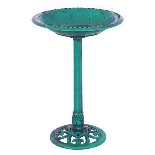 PETSJOY 28'' H Bird Bath Bird Feeder Pedestal, Antique Resin Birdbath for Outdoor Yard or Garden, Freestanding Decoration with Sitting Place, Copper (Antique Green)