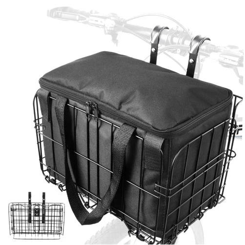 Zacro Bike Basket Front/Rear, Folding Bicycle Basket with Removable Liner Bag, Large Quick Release Design Metal Ebike Basket for Adult Women/Men Carrying Dogs, Pets, Fruit & Grocery