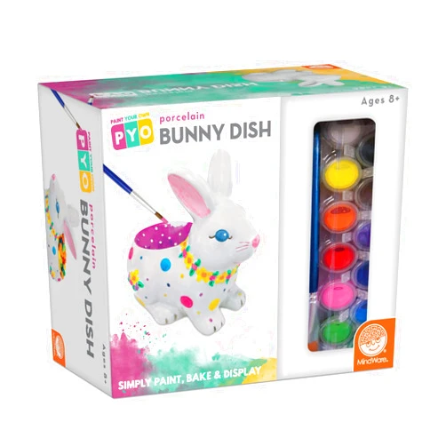 MindWare Paint Your Own Crafts for Kids: Porcelain Easter Bunny Dish – Easter Gift For 8 Year Olds & Up - Includes 13 Paint Colors, 2 Paint Brushes & Painting Guidebook