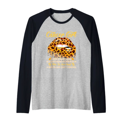 Cancer Girl Birthday Leopard Sexy Lip Zodiac Raglan Baseball Tee