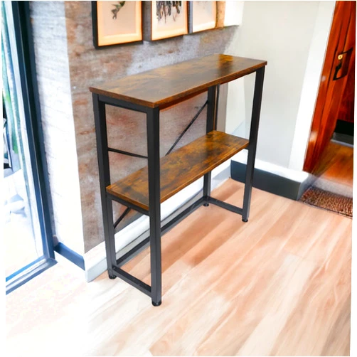 Tinymod Entryway Console Table/Hallway Table, Industrial Style Furniture - Narrow Sofa Table with Vintage Design, Rustic Finish and Metal Frame (Rustic Brown)
