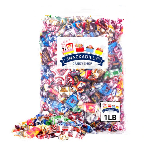 Snackadilly Fruit Chews By Albert 1 Pound Assortment - All 15 Flavors Including Sours! - Blue Raspberry, Banana, Watermelon, Green Apple, Chocolate, Peach, Vanilla, Grape, Strawberry, Pink Lemonade, Cherry, Black Cherry Packaged By Snackadilly