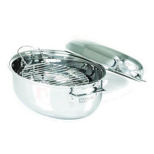Viking Culinary 3-Ply Stainless Steel Roasting Pan and Rack with BONUS Instant Read Thermocouple Probe Thermometer, 16