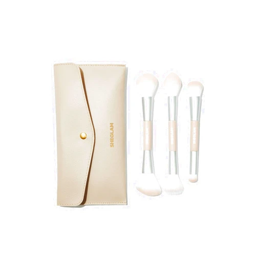 SHEGLAM Glam 101 Face Essentials Brush Set With Bag Synthetic Portable Makeup 3 Brushes Set for Foundation Concealer Highlighter Powder Contour Blush