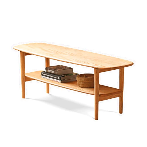 Tinblin Narrow Oval Coffee Table - Natural Solid Wood Coffee Table with Storage Shelf, Space-Saving Design for Small Living Rooms, Light Oak Rectangle Coffee Table (47.24'')