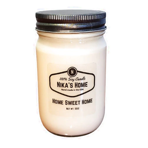 Nika's Home Home Sweet Home Soy Candle - 12oz Mason Jar- Non-Toxic Soy Candle-Hand Poured Candle- Handmade, Long Burning Candle-Highly Scented Candle-All Natural, Clean Burning Candle