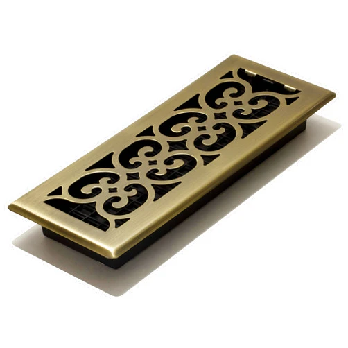 Decor Grates SPH412-A Scroll Design Floor Register, 4x12 Inches, Antique Brass Finish