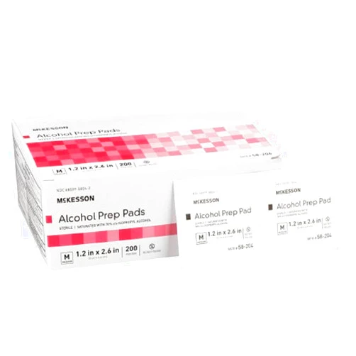 McKesson Alcohol Prep Pads, Sterile, Individual Packet, Medium, 200 Count, 1 Pack