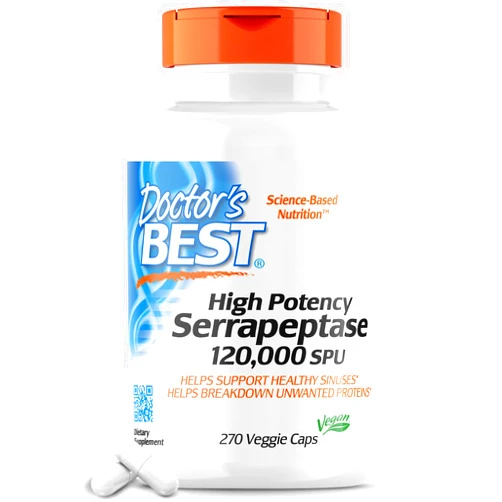 Doctor's BEST Doctors Best High Potency Serrapeptase, Supports Sinus Health, Non-GMO, Vegan 270 Veggie Caps