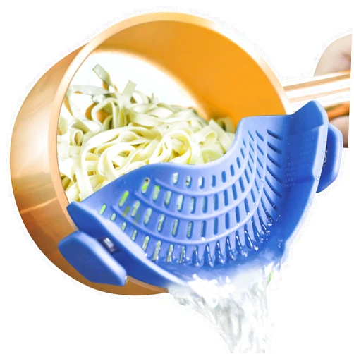 AUOON Clip On Strainer Silicone for All Pots and Pans, Pasta Strainer Clip on Food Strainer for Meat Vegetables Fruit Silicone Kitchen Colander (Blue Velvet)