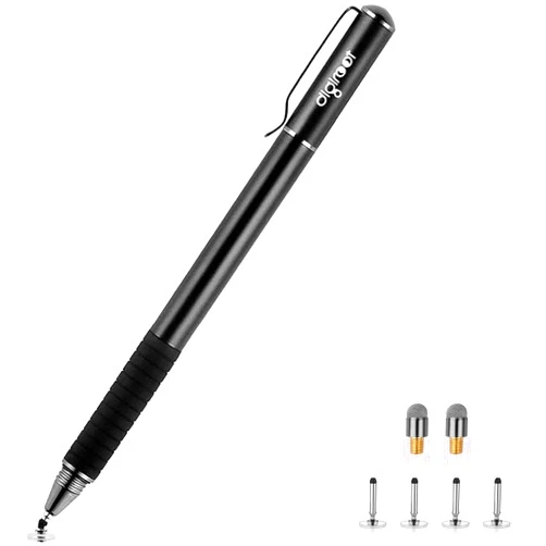 Digiroot Universal Stylus,[2-in-1] Disc Stylus Pens for All Touch Screens Cell Phones, iPad, Tablets, Laptops with 6 Replacement Tips(4 Discs, 2 Fiber Tips Included) - (Black)