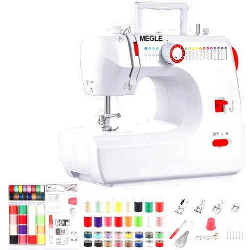 MEGLE Sewing Machine for beginners with Instructional DVD, 5 Languages Manual, 53 PCS Accessories, 16 Build-in Stitches, MEGLE FHSM-700 (Any Speed by Foot Pedal)