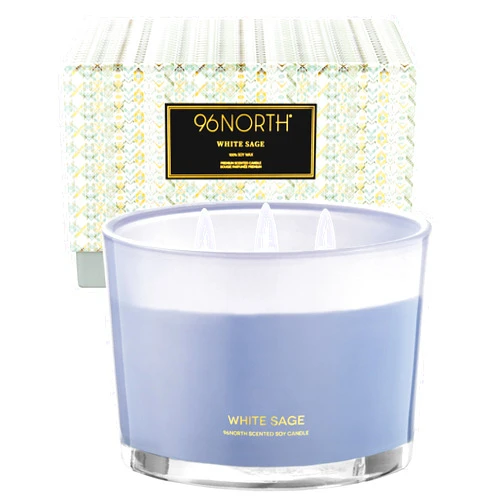 96NORTH Luxury White Sage Candle | Large 3 Wick Jar Candle | Up to 50 Hours Burning Time | 100% Natural Soy Wax | Relaxing Aromatherapy Aesthetic Candles | Housewarming Gift for Men and Women