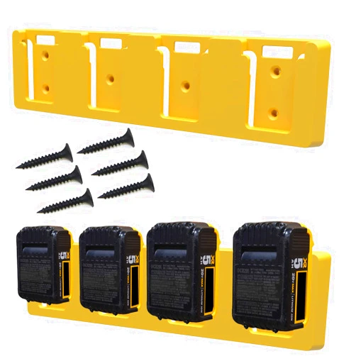 SZWJT-LV Battery Rack Compatible DeWalt 20V Battery Holder, Mount 4 Slot Bulk Battery Garage Tool, Dewallt 20v Tools, Wall Display Hook Holder (Yellow-1pc)