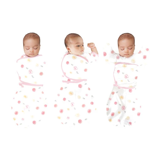 Amazing Baby Omni Swaddle Sack for Newborn - Transitional With Wrap & Arms Up Sleeves & Mitten Cuffs - Easy Transition Sleep Sack, Watercolor Little Roses, Small, 0-3 Months
