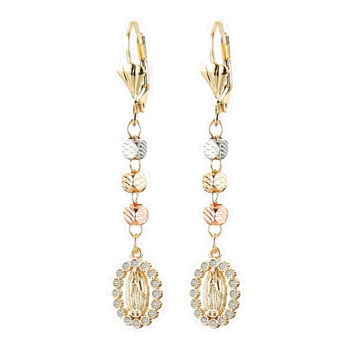 HZMAN 14K Gold Plated Virgin Mary Dangle Drop Earring for Women Hypoallergenic Cubic Zirconia Our Lady of Guadalupe Earrings Jewelry Gift