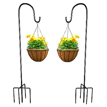 Fancyhome 2 Pack Bird Feeder Pole, 38Inch Adjustable Heavy Duty Shepherds Hooks, 5 Prong Plant Hangers Outdoors Metal Hanger Hooks for Garden Plant Hooks for Wedding Decor (Black)